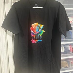 Brand New!!Black Graphic Tee with Colorful Rose Design